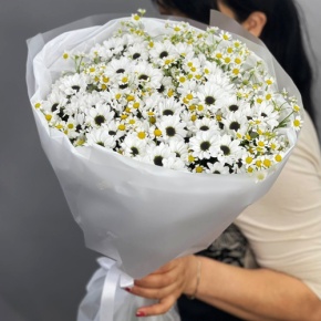 Букет "Понарошку" из хризантем сантини и ромашек в Балашихе