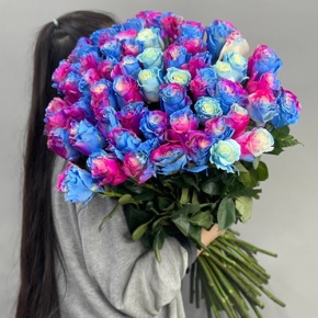 Букет "Радуга" из 51 розы Эквадор под ленту (70 см) в Балашихе
