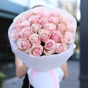 Букет "Мираж" 25 пудровых роз Эквадор Пинк Мондиаль (60 см) в Балашихе