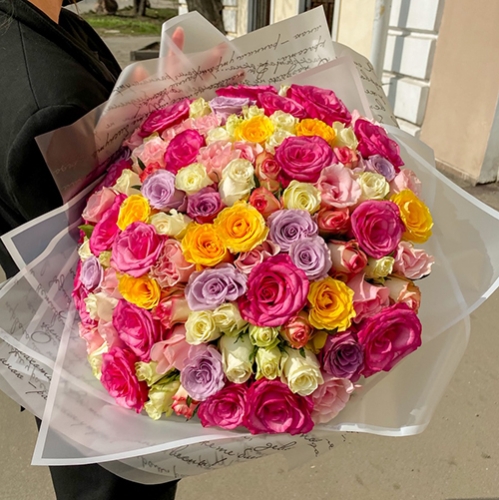 Букет "Bubble gum" из 101 розы микс (50 см) в Балашихе